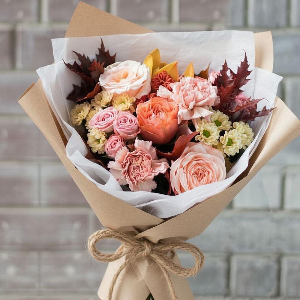 Букет цветов из: Гвоздики, Хризантемы и Розы в Камышеватской