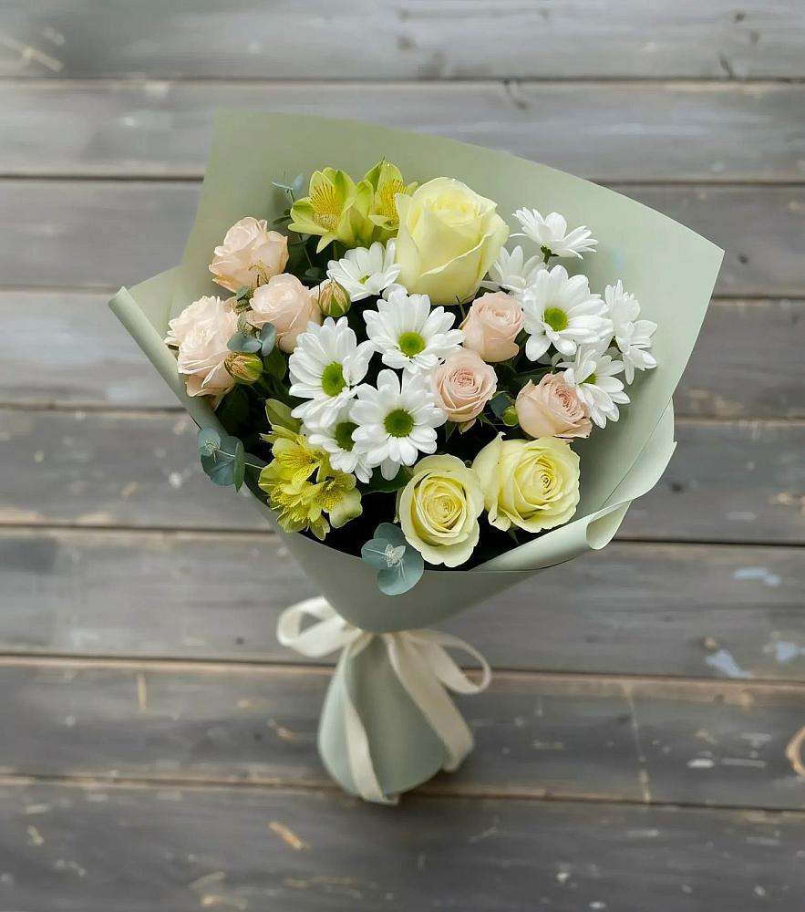 Букет цветов из: Альстромерии, Розы и Хризантемы в Камышеватской