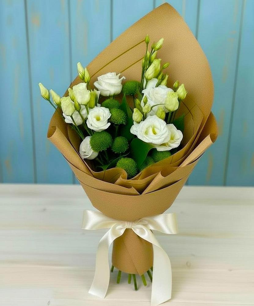 Букет цветов из: Хризантемы и Лизиантусы в Камышеватской