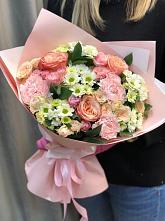 Букет нежные объятья в Камышеватской Букет цветов из: Гвоздики, Розы и Хризантемы в Камышеватской