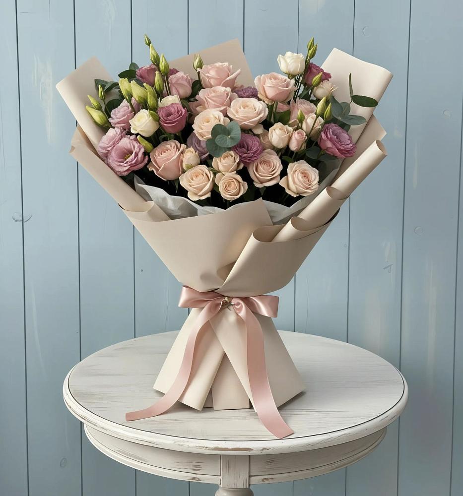 Букет цветов из: Розы и Лизиантусы в Камышеватской