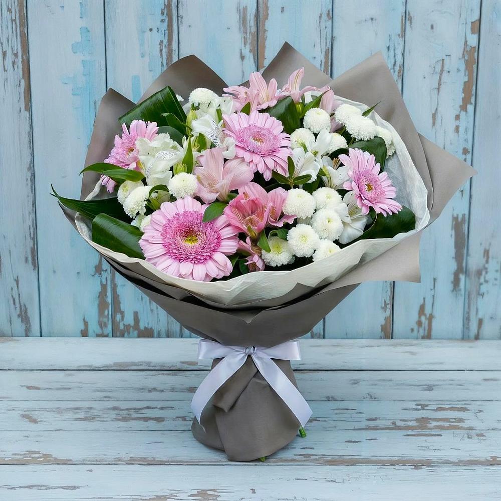 Букет цветов из: Герберы, Альстромерии и Хризантемы в Камышеватской