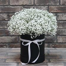Цветочная композиция из Гипсофила в шляпной коробке в Камышеватской